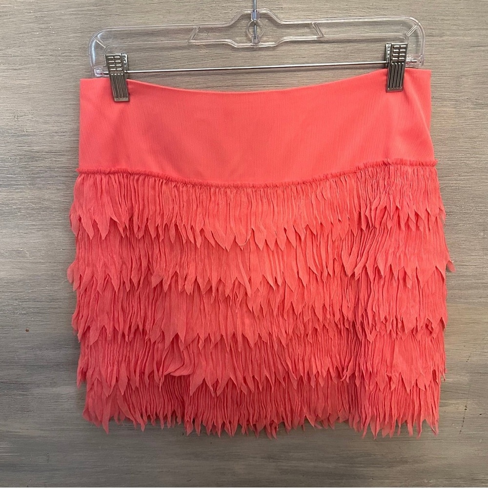 Ann Taylor Mini Skirt Light Coral Pink Crepe Fringe Size‎ 4 Like New